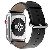 Apple Watch Band 42mm, Youkex Genuine Leather Strap Replacement Wristband with Black Stainless Steel Clasp for Apple Watch Series 3, Series 2, Series 1 Sport and Edition Women Men (Black, 42mm)