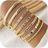 CXENSJH Gold Bangle Bracelets Set for Women Charm Multilayered Love Heart Textured Stackable Bracelets Trendy Retro 7pcs Valentine's Day Boho Jewelry Set