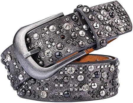 ANQILA Women Vintage Leather Rivet Studded Jean Belt (Grey)