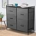 KINGSO Fabric 5 Drawer Dresser Storage Tower Organizer Unit with Sturdy Steel Frame and Easy-Pull Faux Linen Drawers for Bedroom Living Room Guest Room Dorm Closet - Dark Gray