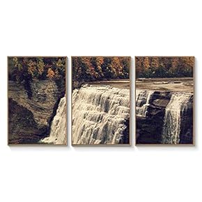 Floating Framed Canvas Wall Art for Living Room, Bedroom Landscape Gorge Mountain River Grassland Canvas Prints for Home Decoration Ready to Hang - 16"x24"x3 Panels