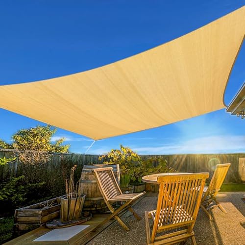 Jorunb Sun Shade Sail Canopy Air Permeable & 95% UV Block Resistant Awning, With Stainless Steel Hardware Fixing Kit for Patio Outdoor Garden Backyard Yard Beige (6x8m)