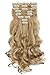 Clip in Hair Extensions 8 PCS 18 Clips 145G Thick Straight Curly Full Head Real Natural Synthetic Fibre Hairpiece 60 colors for Women Lady Girls(24 inch,ash blonde-curly)