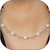 Star Pearl Choker Necklaces, Adjustable Bohemian Beaded Hollow Chain Necklaces, Dainty Y2k Charm Statement Jewelry Gifts for Women