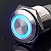 Ulincos® Momentary Push Button Switch U16F1 1NO1NC Silver Stainless Steel Shell with 12V Blue LED Ring Suitable for 16mm 5/8