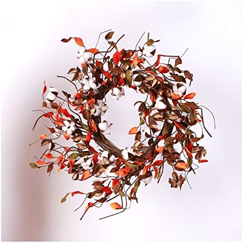 FavorU 20" Real Cotton Flowers Bolls Wreath Welcome Home Decor for Front Door Festival Hanging Decorations (Style 1)