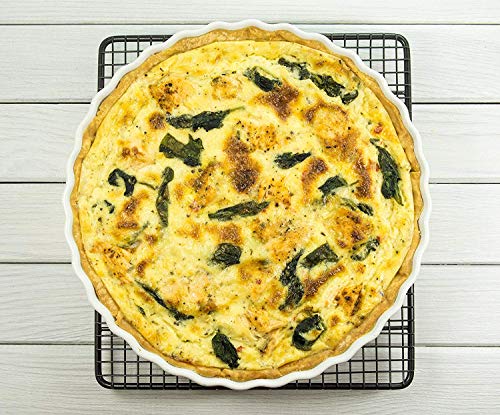 GOURMEX White, Round, Fluted Quiche Baking Dish | Ceramic Nonstick Pan | Perfect for Baking Tart Pies, Creme Brulee, Custard Dishes and Cheesecake | Porcelain 10 Inch Pan (10" Round)