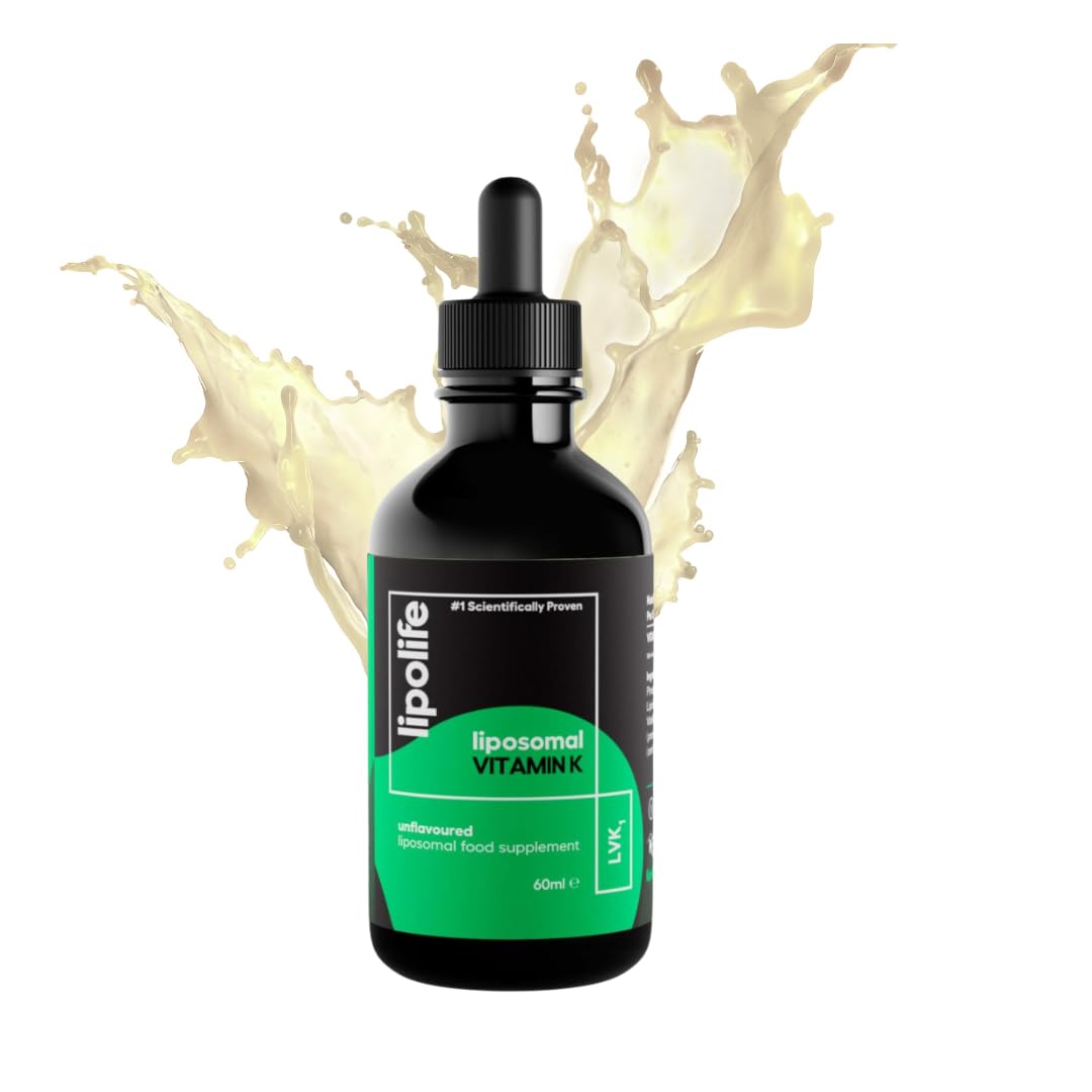 lipolife liposomal Vitamin K2 (MK-7: Menaquinone 7, a Form of K2) LVK1 Vegan Friendly, Unflavoured and Unsweetened 60 Servings (Supports Cardiovascular and Bone Health).