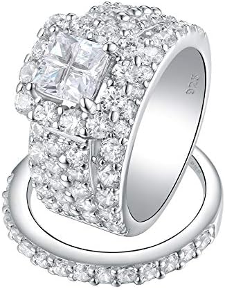 Wuziwen 4Ct Halo Engagement Rings Wedding Set for Women Sterling Silver Cross Cut AAA Cz Size 5-12