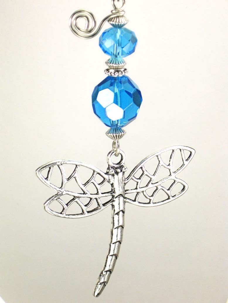 Turquoise Faceted Glass with Large Dramatic & Openwork Dragonfly Light or Ceiling Fan Pull Chain