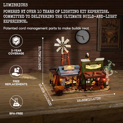 LUMIBRICKS Western-Carpentry-Workshop Lighting-Building-Bricks Set - 1832 Pcs The Old West Blacksmith-Shop Light Construction Building Model Set for Adults and West Lovers