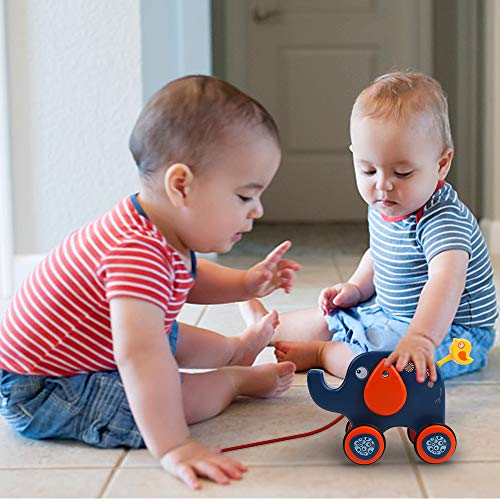 image for Flantor Pull Along Toy Elephant for Toddler Baby , Push and Pull Toys 