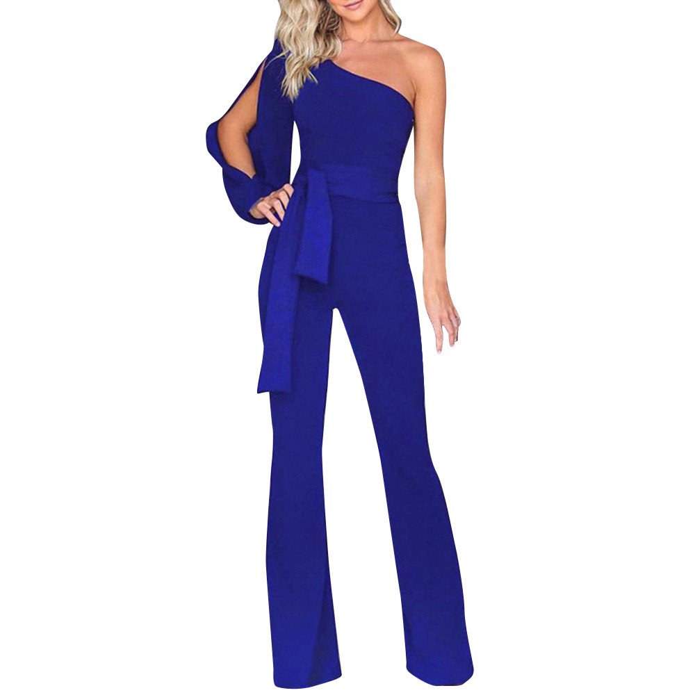 stylish one shoulder long sleeve jumpsuit