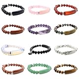 Justinstones Gem Semi Precious Gemstone Love Heart Charm Stretch Beaded Bracelet Unisex