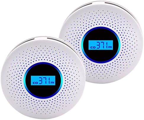 Smoke & Carbon Monoxide Gas Detection 2 in 1,CO Detector Alarm LCD Portable Security Gas CO Monitor,Alarm Clock Warning and Digital Display (2 Packs)
