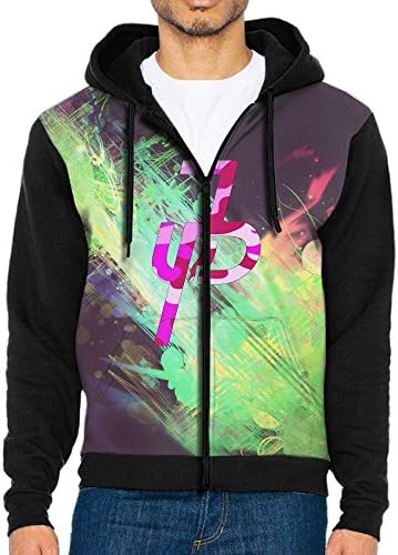 Men's Jack Paul Pink Logo Long Sleeve Full Zip Up Hoodie Sweatshirt Casual Active Hooded Jackets - With 2 Pockets Black