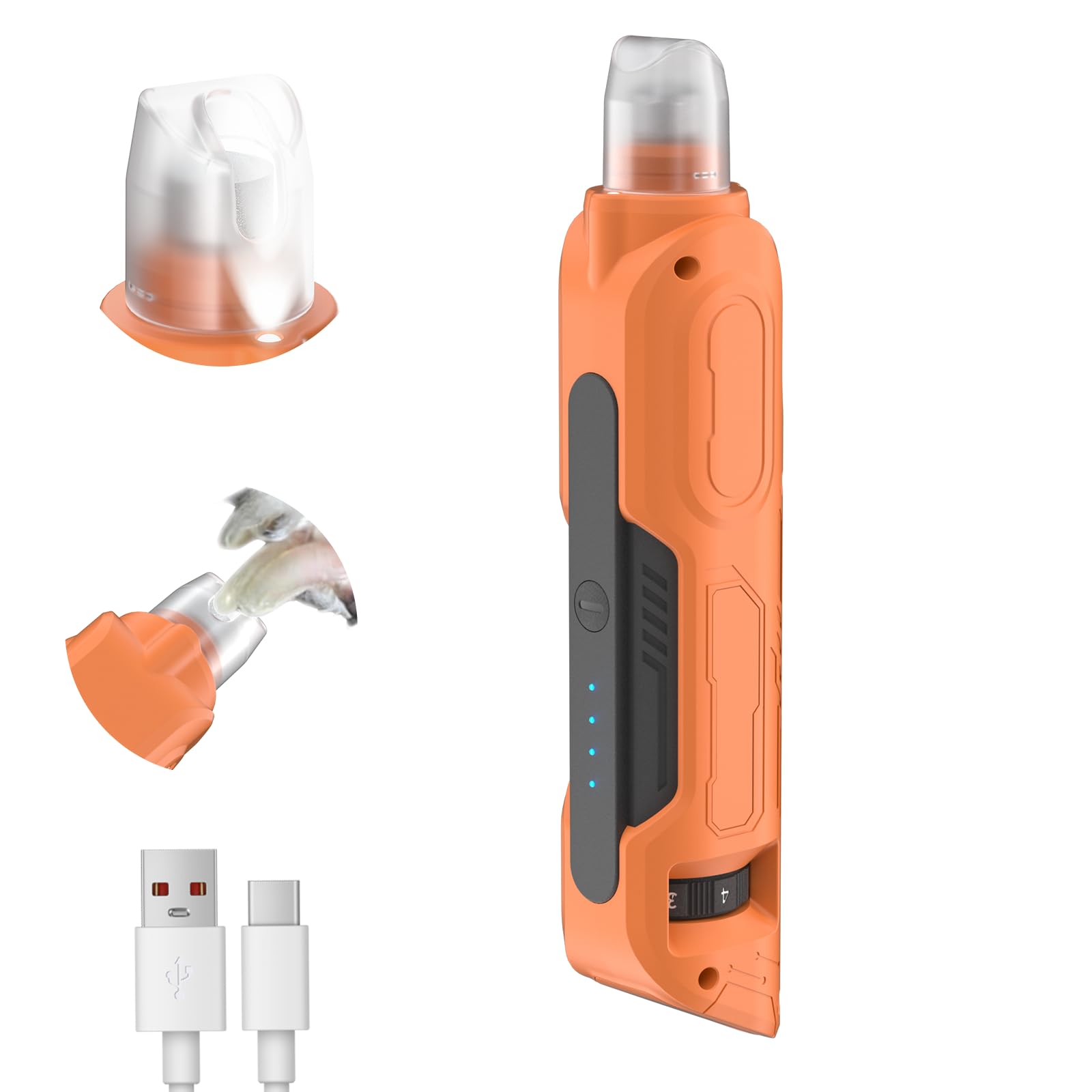 Photo 1 of PAPIFEED 6-Speed Dog Nail Grinder Quiet, Silent Groom Pro with 2 LED Lights & Dust-Proof Cover, Nail Grinder for Large/Medium/Small Dogs & Cats, Rechargeable Type-C Charging - Orange