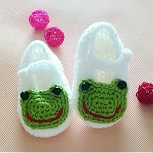 Hudue Cute Baby Newborn Crochet Knit Socks Sandals Toddler Shoes-White Frog