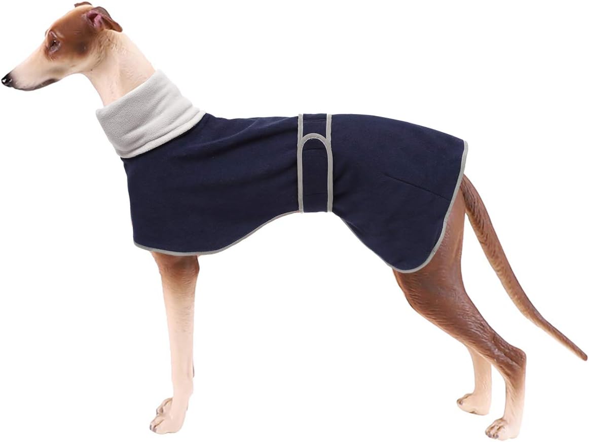 Dog Coats with Reflective Bar, Dog Winter Coat Soft Polyester Fleece, Adjustable Band - Dog Winter Jacket for Greyhounds, Lurchers and Whippets - Navy - XL