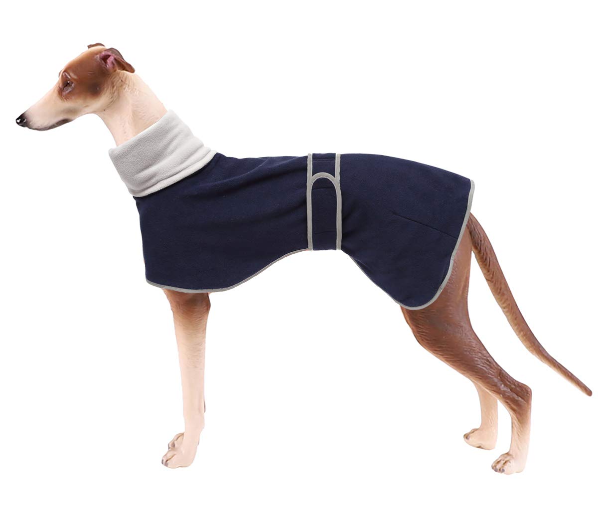 Geyecete - Fleece Jumper for Greyhounds, Warm Winter Coat with Stand Collar for Dogs, Coats for Medium and Large Dogs, with Adjustable Belt-Blue-XXL