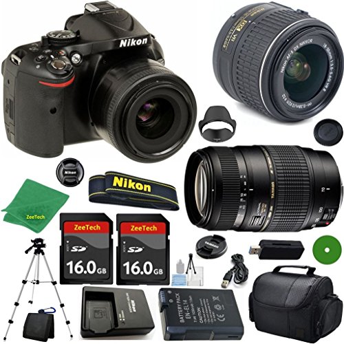 Nikon D5200 International Version - No Warranty, 18-55mm f/3.5-5.6 VR, Tamron 70-300mm DI LD Zoom, 2pcs 16GB ZeeTech Memory, Camera Case