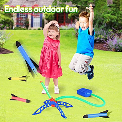 Bonbell Rocket Toy, 6 Rockets and 100 Feet Rocket Launcher for Kids, Durable Tripod Stand & Air Powered, Kids Outdoor Toy for Garden, Park, Birthday Gift for Boys Girls Age 3-12