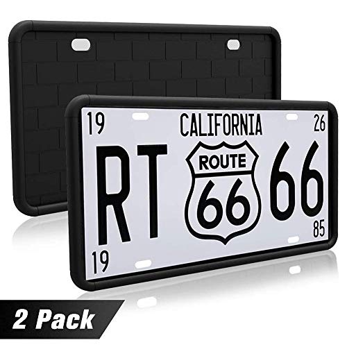 JIWINNER 2 Pcs Black Silicone License Plate Frame - Premium Universal Car License Plate Holder with Drainage Holes - Modern, Rust-Proof, Weather-Proof and Rattle-Proof License Plate Frame for Car