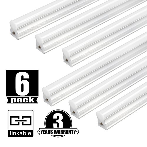 T5 Integrated Single Fixture,LED Shop Light for in Garag,4FT, 2200lm, 3000K (Warm White), 20W, Utility Shop Light, Ceiling and Under Cabinet Light,Corded Electric with ON/Off Switch,3000k 6pk