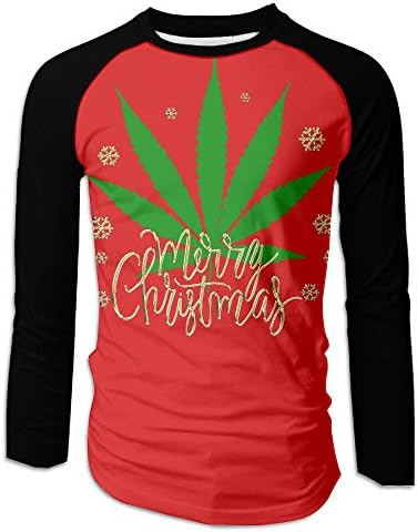 BBOXMENT Merry Cannabis Christmas Weed Casual Baseball Boat Neckline Fashion Long Sleeve Men's Raglan T-shirts