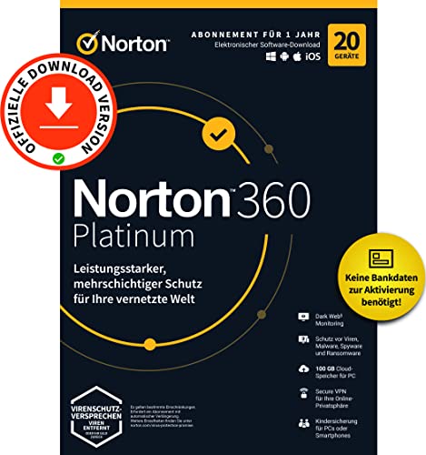 Norton 360 | Platinum | 20 Gerät | 1 Benutzer | 1 Jahr | Aktivierungscode per Email