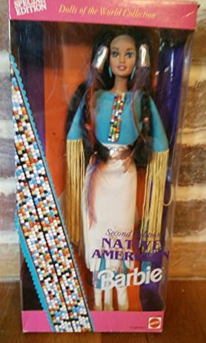 Special Edition Barbie 1993 Dolls of the World 12 Inch Doll Collection - Second Edition Native American Barbie Doll with Native American Dress, Boots, Ring, Earrings, Brush and Doll Stand