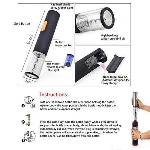 YIMI Electric Wine Opener,Electric Red Wine Bottle Opener Wine Bottle Opener with Removable Free Foil Cutter, Sommelier Dedicated Bottle Opener ,tainless Steel Rechargeable Wine Opener With Dry Batter - Thumbnail 3
