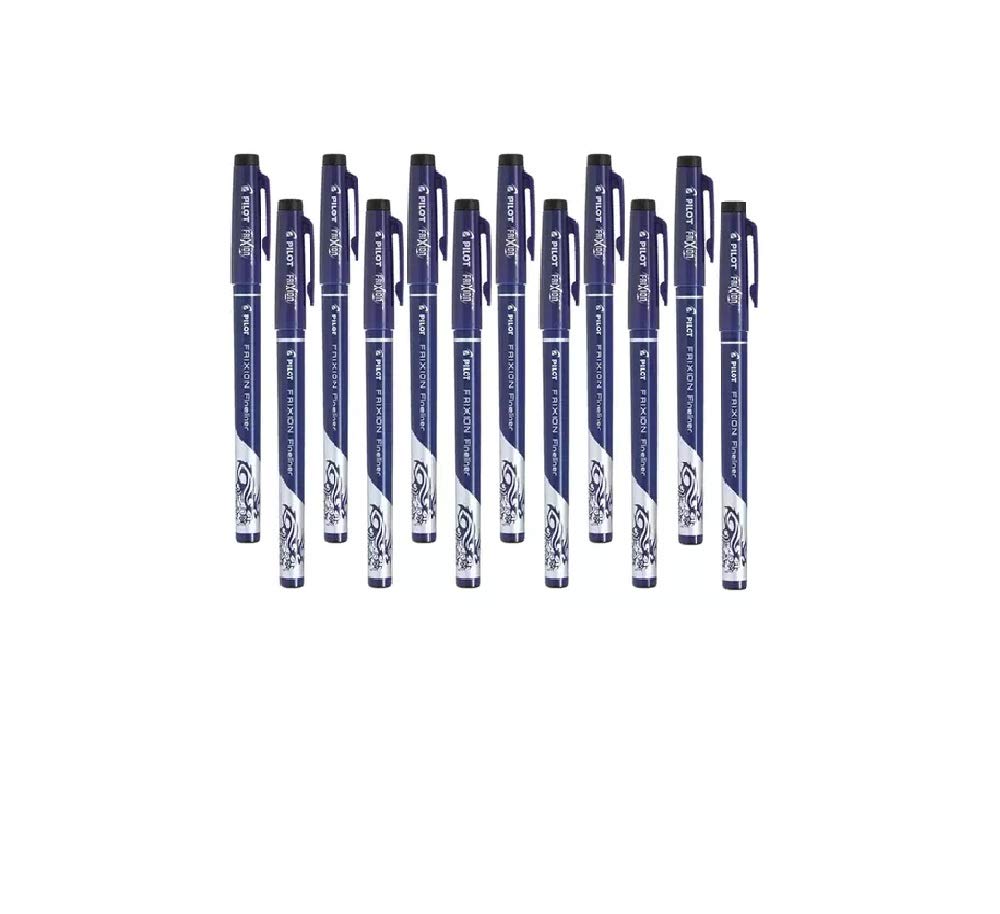 Frixion Pilot Fineliner Felt Pen 1.3mm Tip Erasable (Black) - Pack of 12