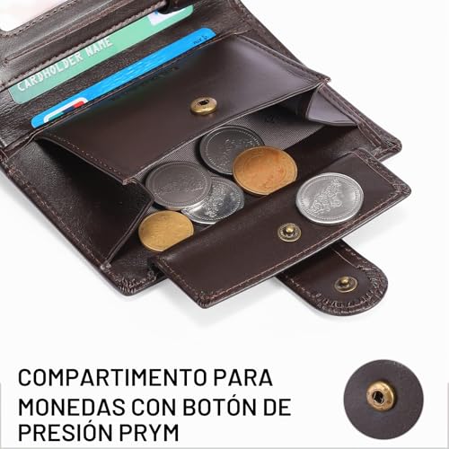 SENDEFN Men's Leather Wallet, RFID Blocking Wallet, Men's Vertical Wallet with 19 Card Slots, 3 Bill Slots, 1 Coin Pocket with Button