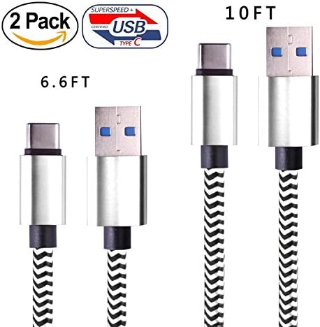 USB-C Cable, Roseking USB3.0 A to C Cable(2PACK 6.6ft/ 2M+10FT/3M)Braided Fast Charger Cord for New Macbook, LG G6 ,Google Pixel, Nexus 6P, Nintendo Switch, Samsung Galaxy S8+and More(White).