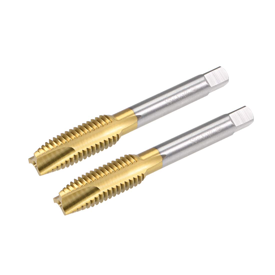 sourcing map Spiral Point Plug Threading Tap UNC 1/2-13 Thread, Ground Threads H2 3 Flutes, High Speed Steel HSS 6542, Titanium Coated, Round Shank with Square End, 2pcs — image 1