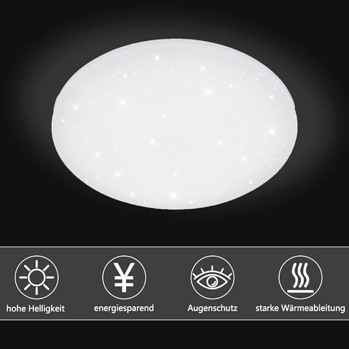 VINGO 16W LED Deckenbeleuchtung rund Deckenlampe Starlight Effekt schön Wohnraum Wohnzimmer Lampe Weiß