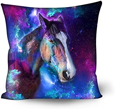 Beauty Collector Unique Galaxy Print Throw Pillow Covers For Bedroom Sofa Cool Horse Design Home Living Room Snuggle Thin Square Couch Cushion Back Pillow Case 18 X 18 Inch