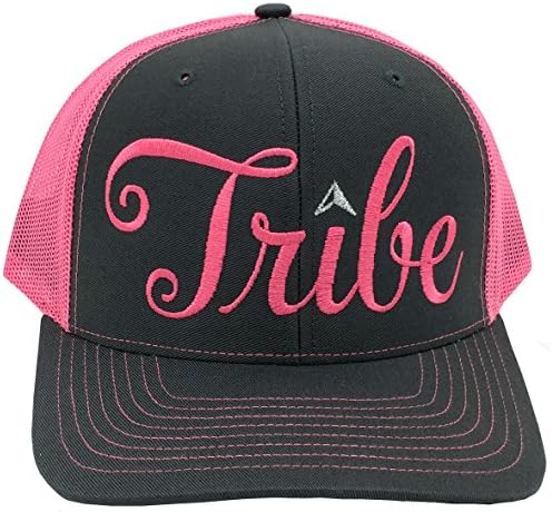 Bachelorette Party Embroidered Bride Tribe Structured Trucker Snap Back Hat (Neon Pink/Grey Hat, Cursive Style B; Neon Pink Tribe)