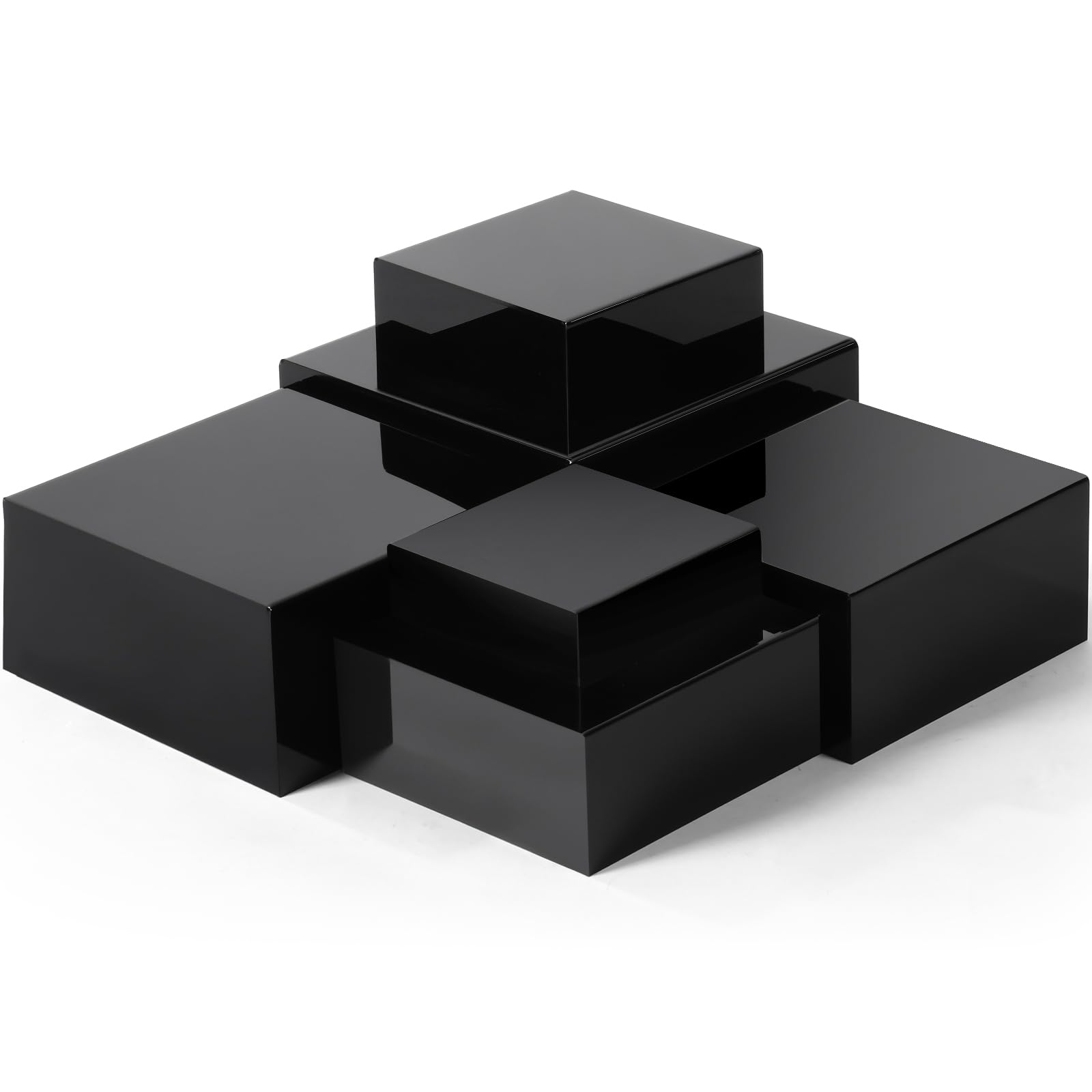 Photo 1 of Geelin 6 Pack Acrylic Risers for Display Acrylic Cube Boxes Risers Display Stands with Hollow Bottoms Decorative Stand for Jewelry Candy Table Decor 6 Sizes(Black,7 to 12 Inch,Square)
