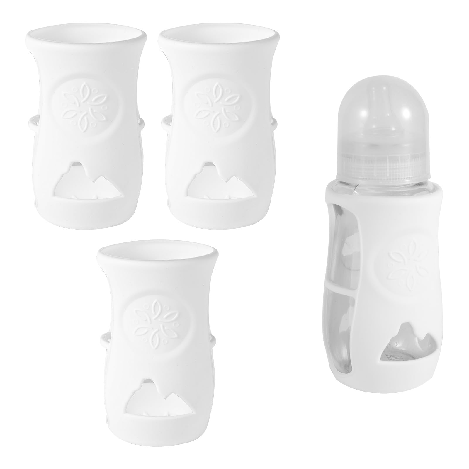 3pcs Bottle Sleeves, 4.72x2.76x2.76in Premium Silicone White Bottle Sleeve Cover for Natural Glass Baby Bottles Anti-Scalding Anti-Fall Compatible with Philips Avent