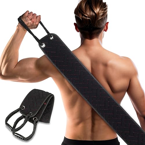 Exfoliating Back Scrubber with Upgraded Handles, 38.5 Inch Double-Sided Body Scrub Bath Exfoliator, Exfoliating Washcloth for Use in Shower, Back Washer to Deep Clean Your Skin for Men & Women (Black)