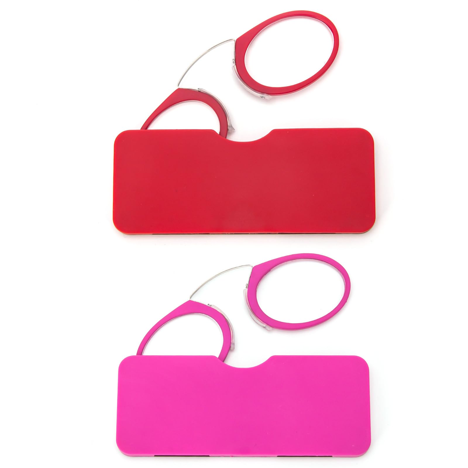 Photo 1 of DXYXYO Armless Mini Thin Reading Glasses for Women 2 Pack Legless Nose Clip Compact Readers with Small Portable Case, 2.0 Magnification Red and Pink
