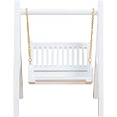 Wakauto 1:12 Scale Miniature Swing for Dollhouse - Vintage White Wooden Porch Swing, Micro Doll House Furniture &amp; Accessory, Mini Garden/Backyard Decor, 4.8 x 4.3 x 6.3 Inches