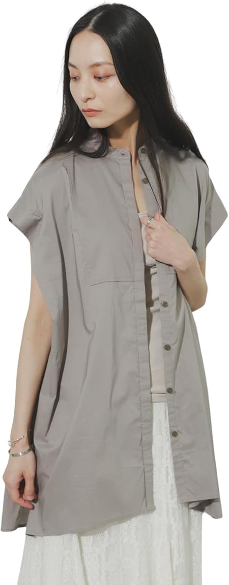 Amazon センスオブプレイス シャツ ブラウス フレンチスリーブチュニックドレスシャツ レディース 15 23b109 Gray One シャツ ブラウス 通販