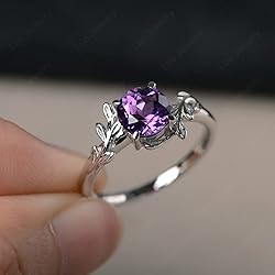 LUO 925 Sterling Silver 7x7mm Round Shaped Amethyst