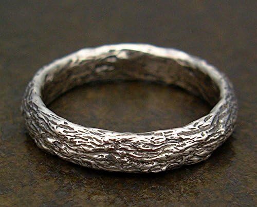 Mens Wedding Ring in Sterling Silver Tree Bark Design
