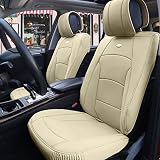 FH Group PU205102 Ultra Comfort Leatherette Front Seat Cushions, Solid Beige. - Fit Most Car, Truck, SUV, or Van