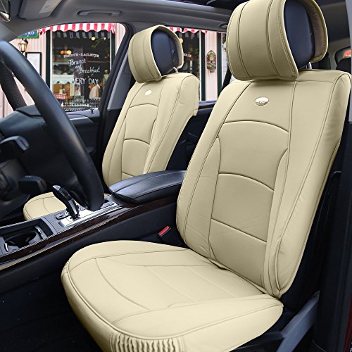 FH Group PU205102 Ultra Comfort Leatherette Front Seat Cushions, Solid Beige. - Fit Most Car, Truck, SUV, or Van