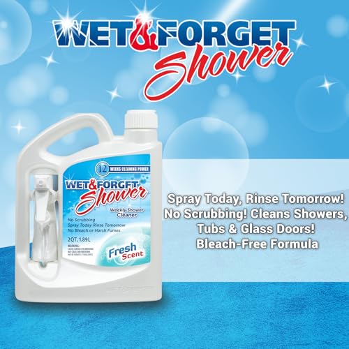 WET & FORGET SHOWER CLEANER SPRAY MULTI-SURFACE WEEKLY APPLICATION REQUIRES NO SCRUBBING, BLEACH-FREE FORMULA, READY TO USE, FRESH SCENT, 3 MONTHS OF CLEANING, 64 FLUID OUNCES, 1 PACK